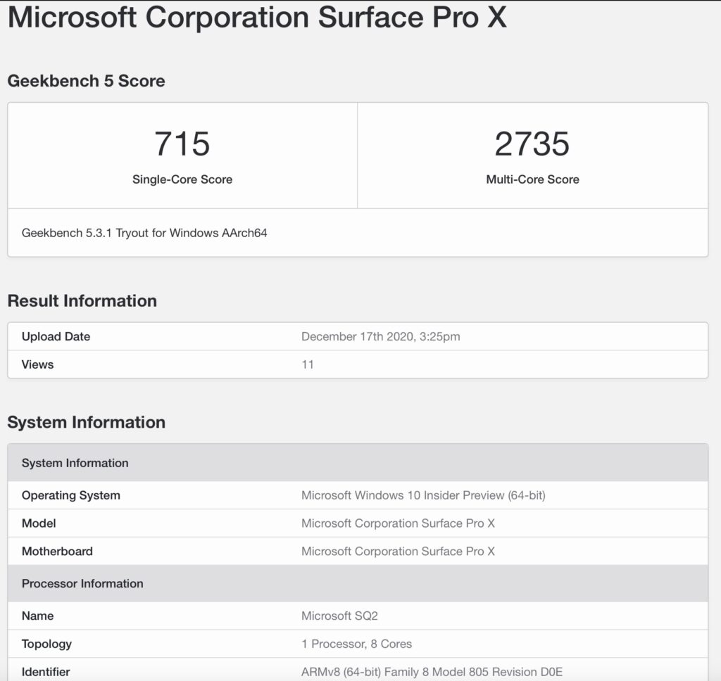 geekbench SurfaceProX