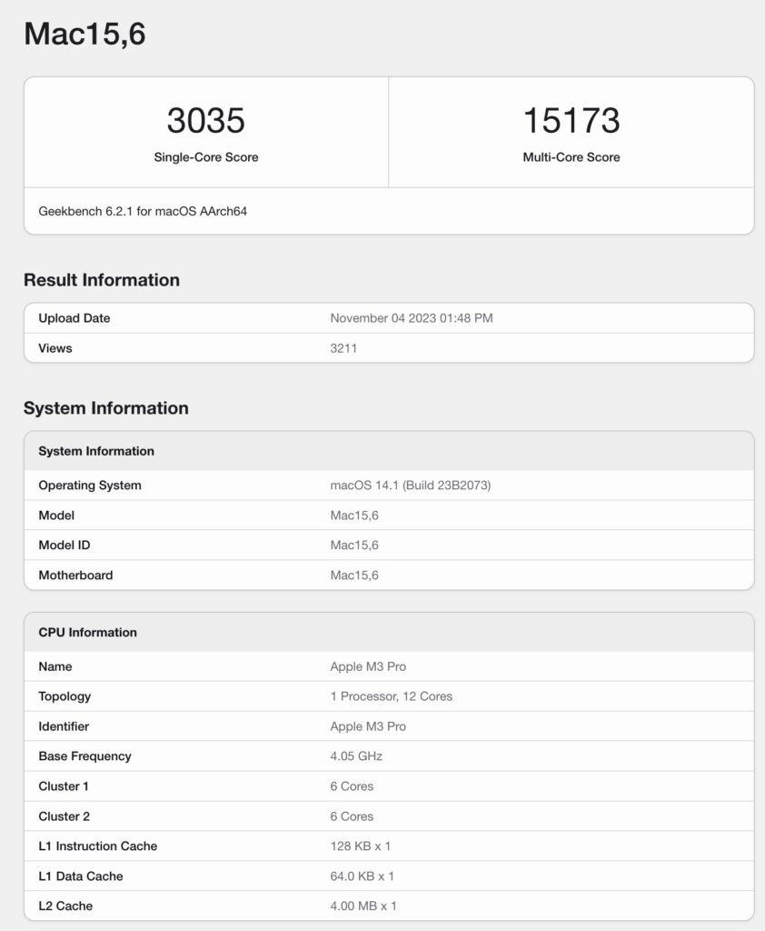 m3pro geekbench