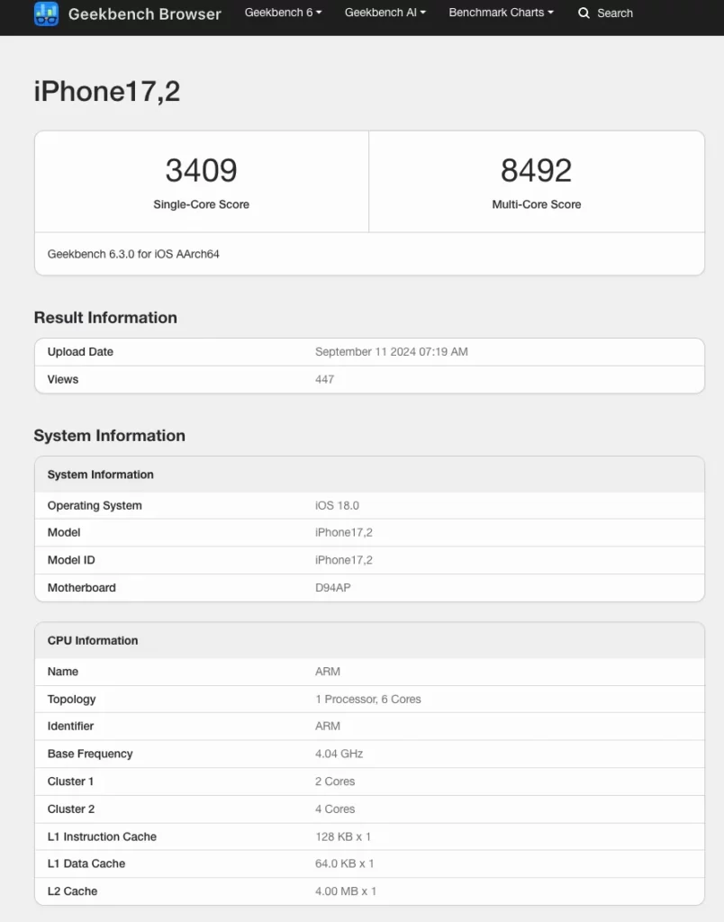 a18pro geekbench